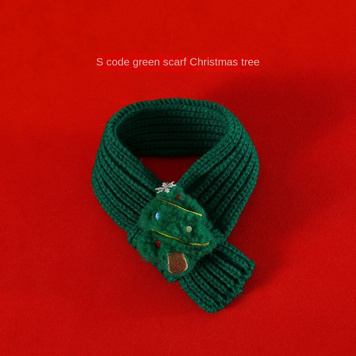 Dog Christmas Knitted Scarf with Fuzzy Pompom Puppy Cat Costume