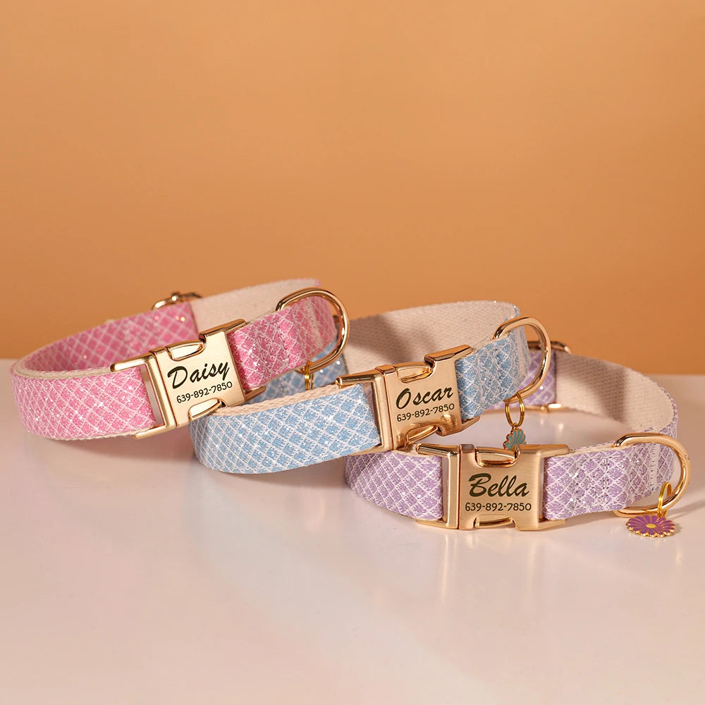 Personalized Bling Nylon Dog Collar – Custom Elegance with Flower Charm