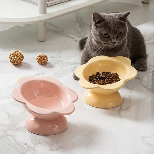 Flower Ceramic Elevated Pet Bowl – Ergonomic Raised Food & Water Dish