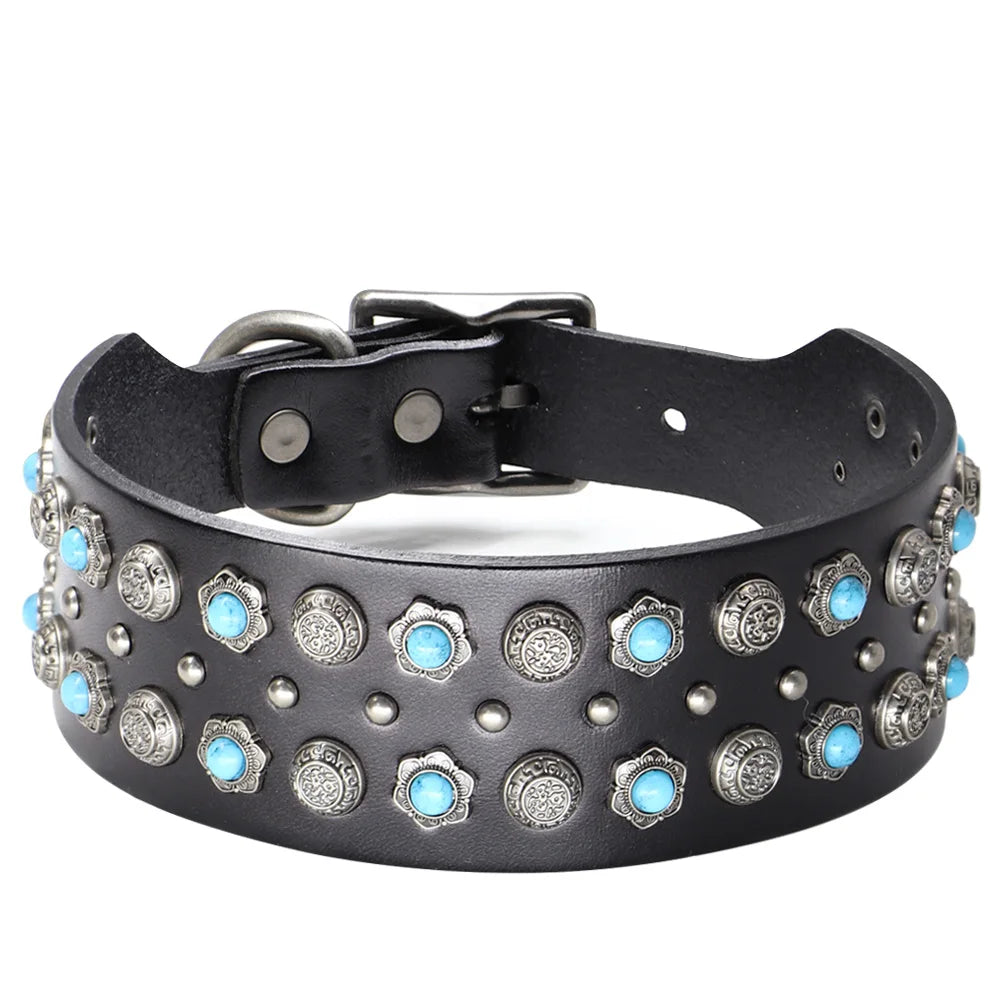 TitanStride Luxury Genuine Leather Dog Collar – Heavy-Duty Metal Rivet Neck Protection for Medium and Large Breeds