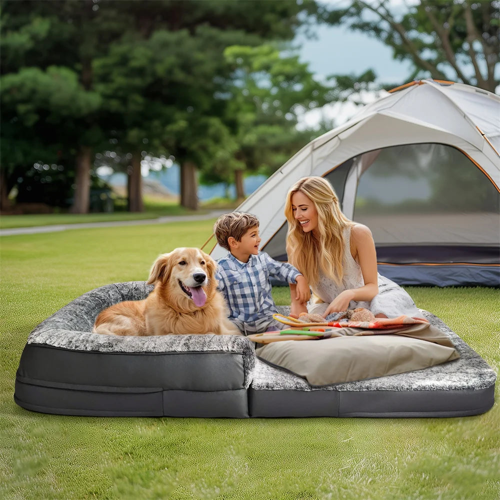 Foldable 2-in-1 Human & Dog Calming Bed with Plush Cover