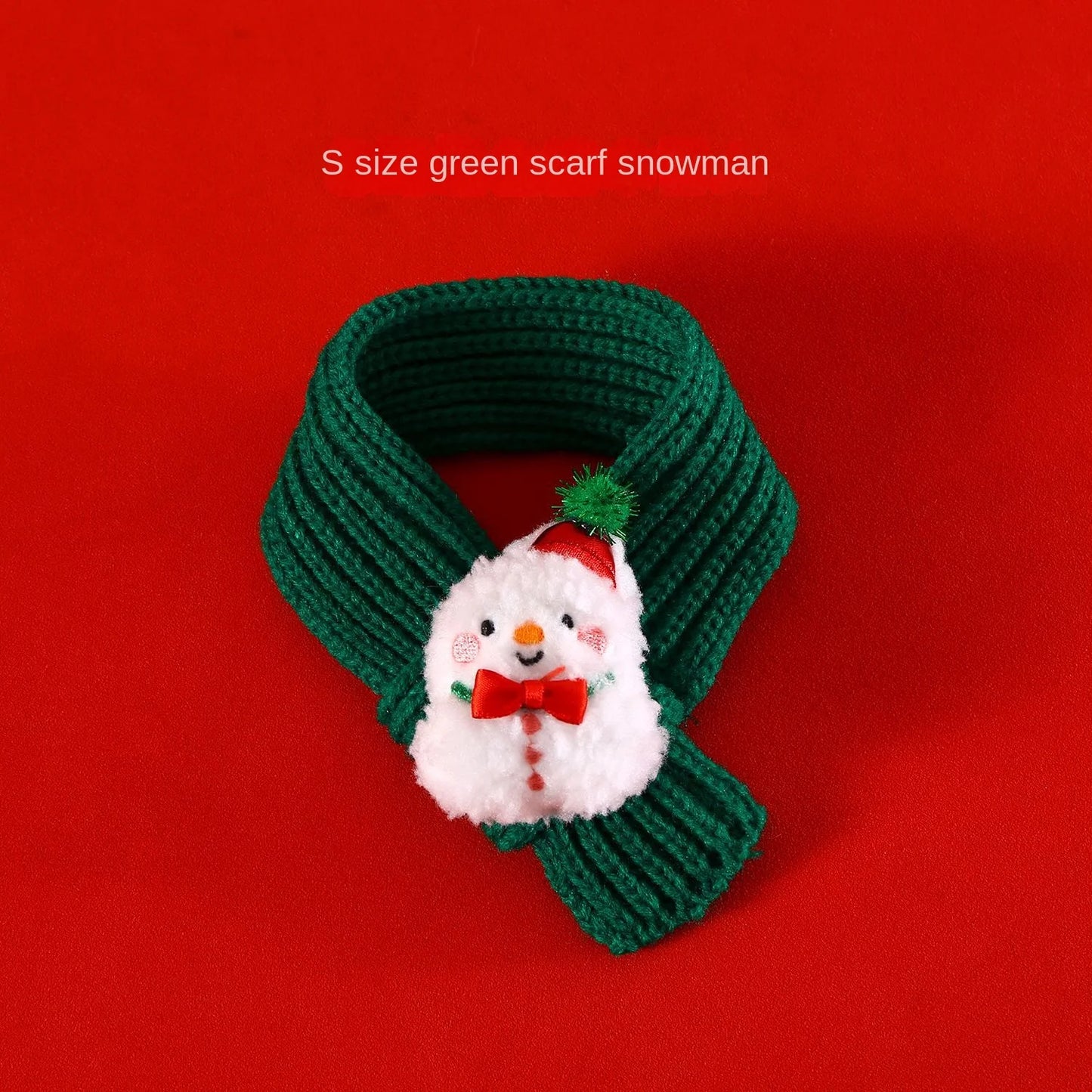 Dog Christmas Knitted Scarf with Fuzzy Pompom Puppy Cat Costume