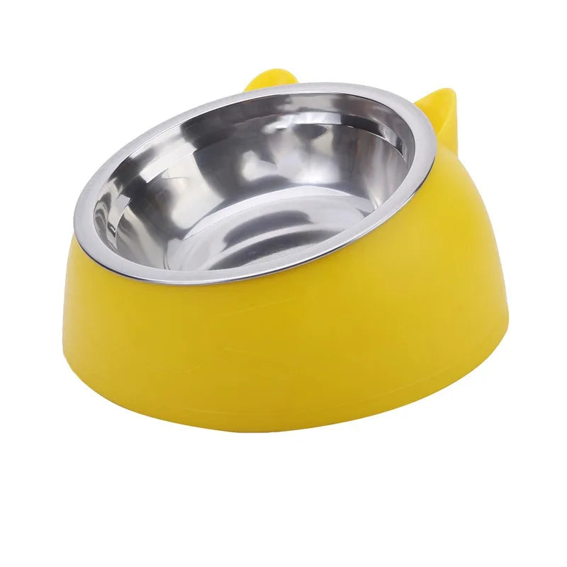 Stainless Steel Cat Bowl with Non-Slip Base – 15° Neck Protection Design