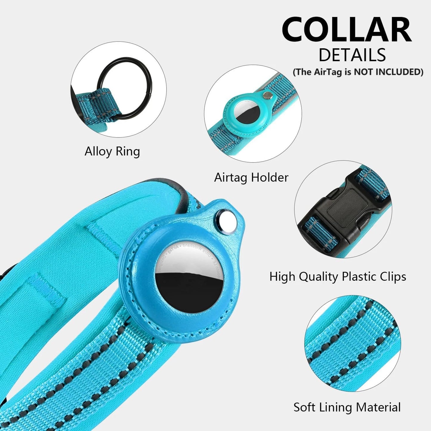 Reflective AirTag Dog Collar with Adjustable Holder for Small to Large Dogs