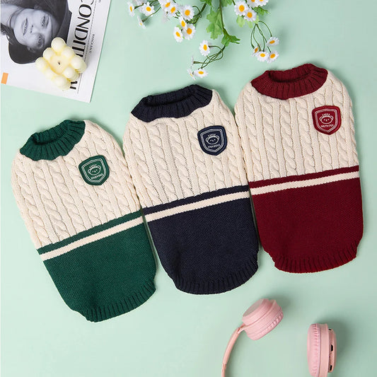 Cozy Classics: Festive Cotton Sweater for Small & Medium Pets