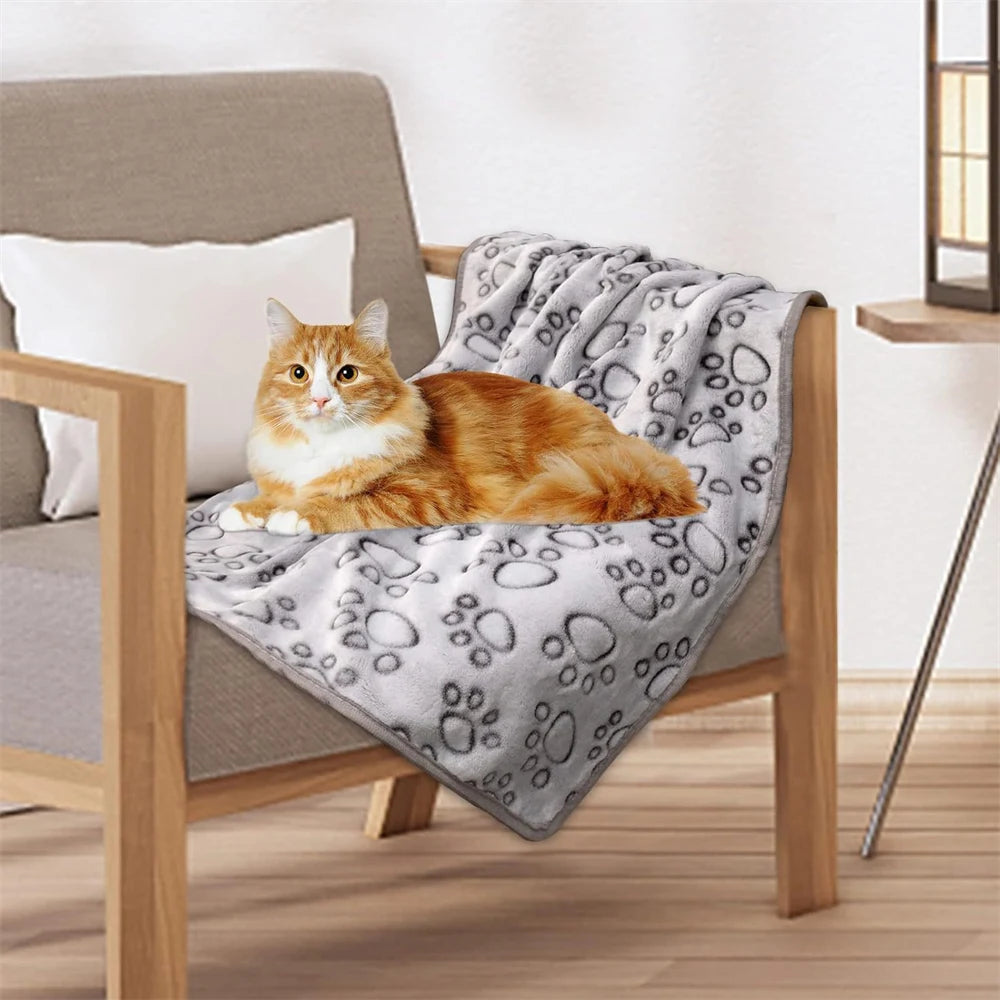 CloudComfort Paw-Printed Ultra-Soft Pet Blanket – Fluffy Coral Fleece Warming Mat
