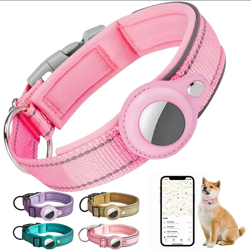 Reflective AirTag Dog Collar with Adjustable Holder for Small to Large Dogs
