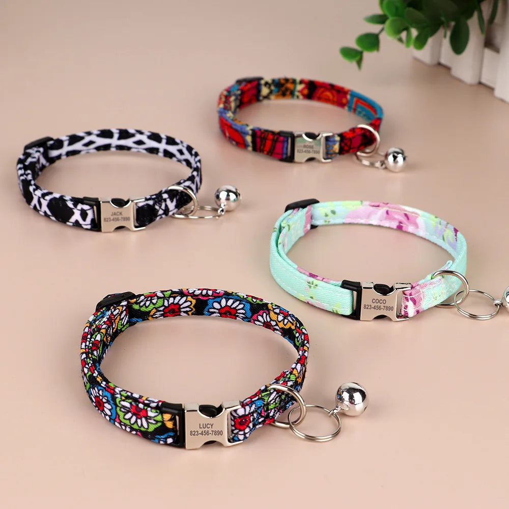 Personalized Pet Collar with Engraved ID & Bell – Safe & Stylish for Cats and Small Dogs