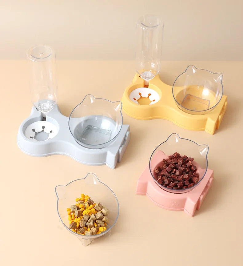 Pet Cat Food Water Bowl Automatic Feeder All-in-One