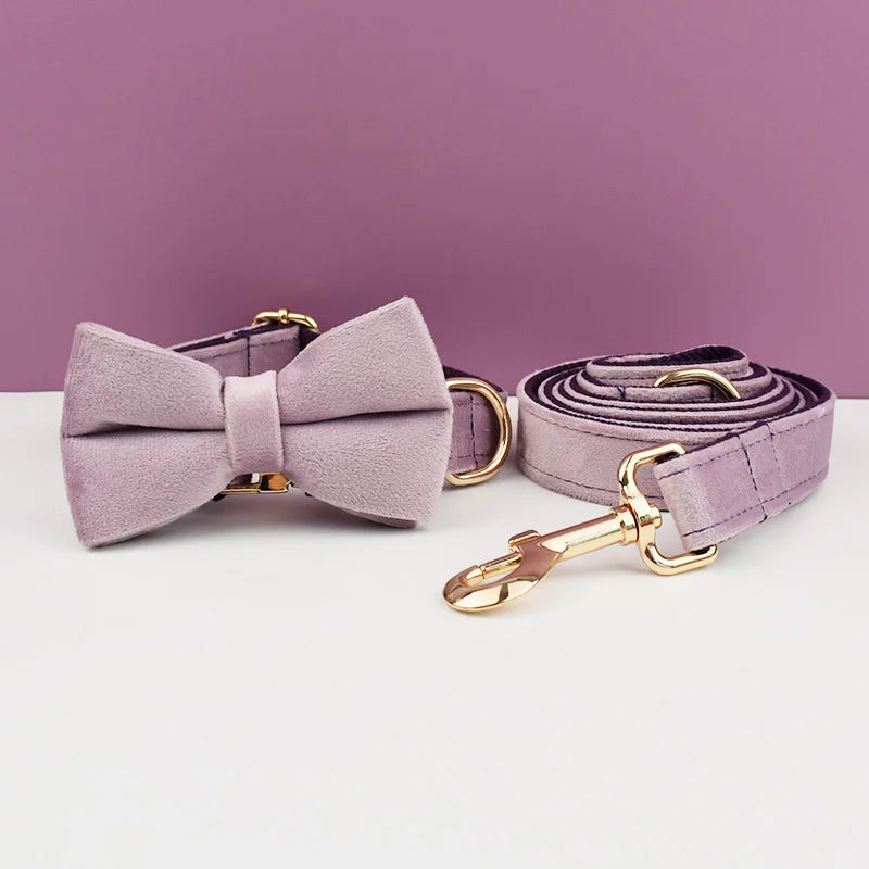 Luxury Personalized Dog Collar & Leash Set with Custom Bow Tie and Engraving