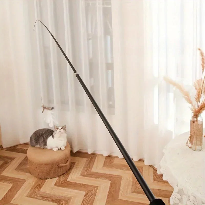 Extendable Cartoon Cat Teaser Rod – Interactive Feather Toy
