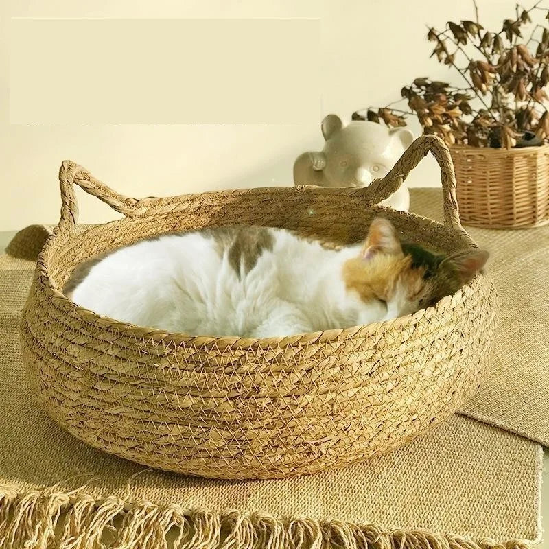 Cat Bed Woven Removable Floor Rattan