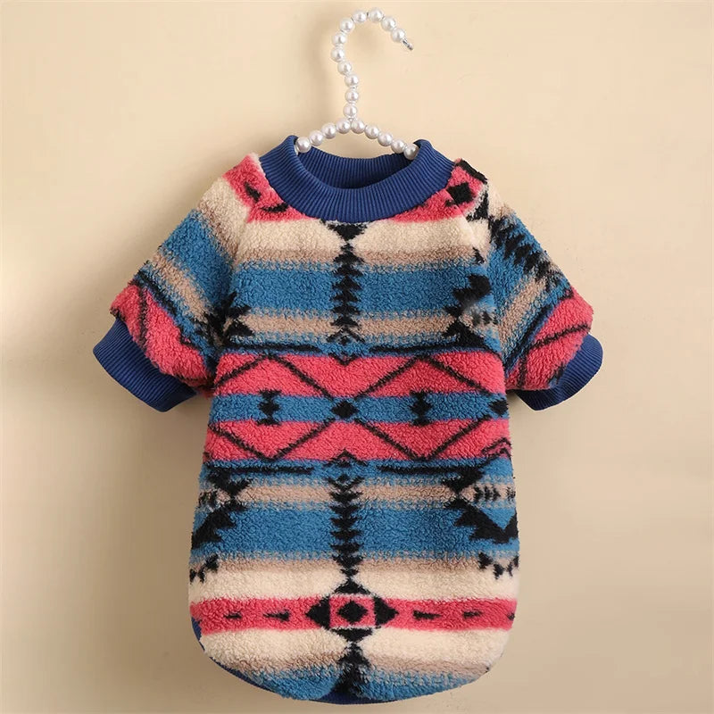 HeritageWarm Retro Ethnic Pet Hoodie – Cozy Autumn/Winter Knit Sweater for Small Dogs and Cats