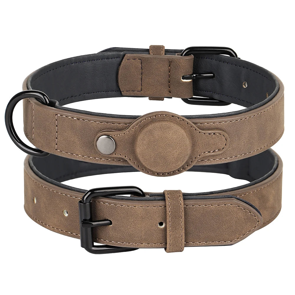 High-Quality Leather GPS Tracker Dog Collar Adjustable Anti-Lost AirTag for Small to Medium Dogs