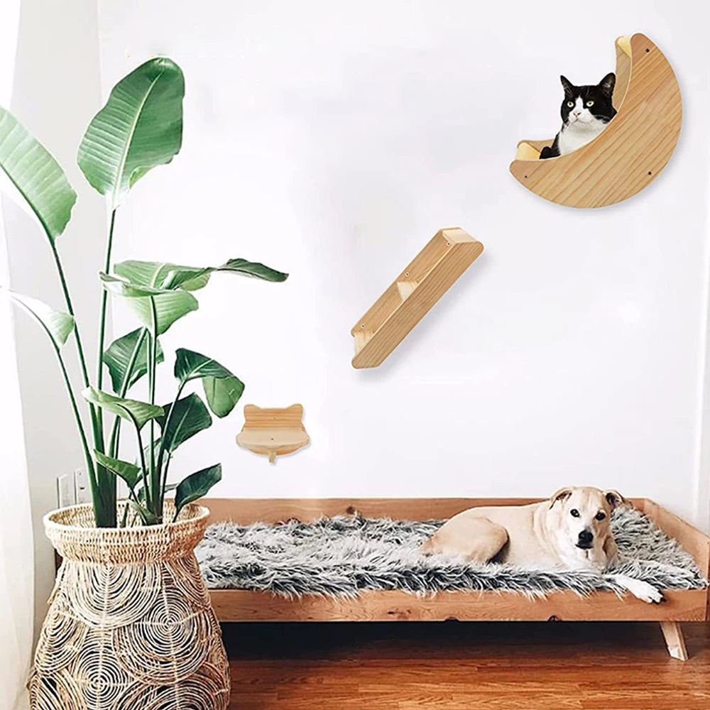 Cat Climbing Shelf Wall Hammock Shelves Moon Ladder Solid Wood Steps