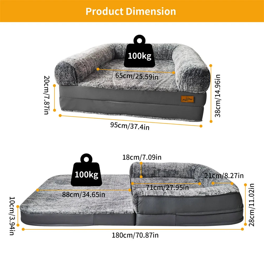 Foldable 2-in-1 Human & Dog Calming Bed with Plush Cover