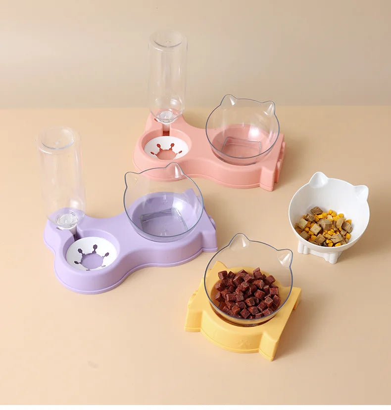 Pet Cat Food Water Bowl Automatic Feeder All-in-One