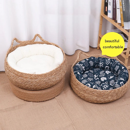 Cat Bed Woven Removable Floor Rattan