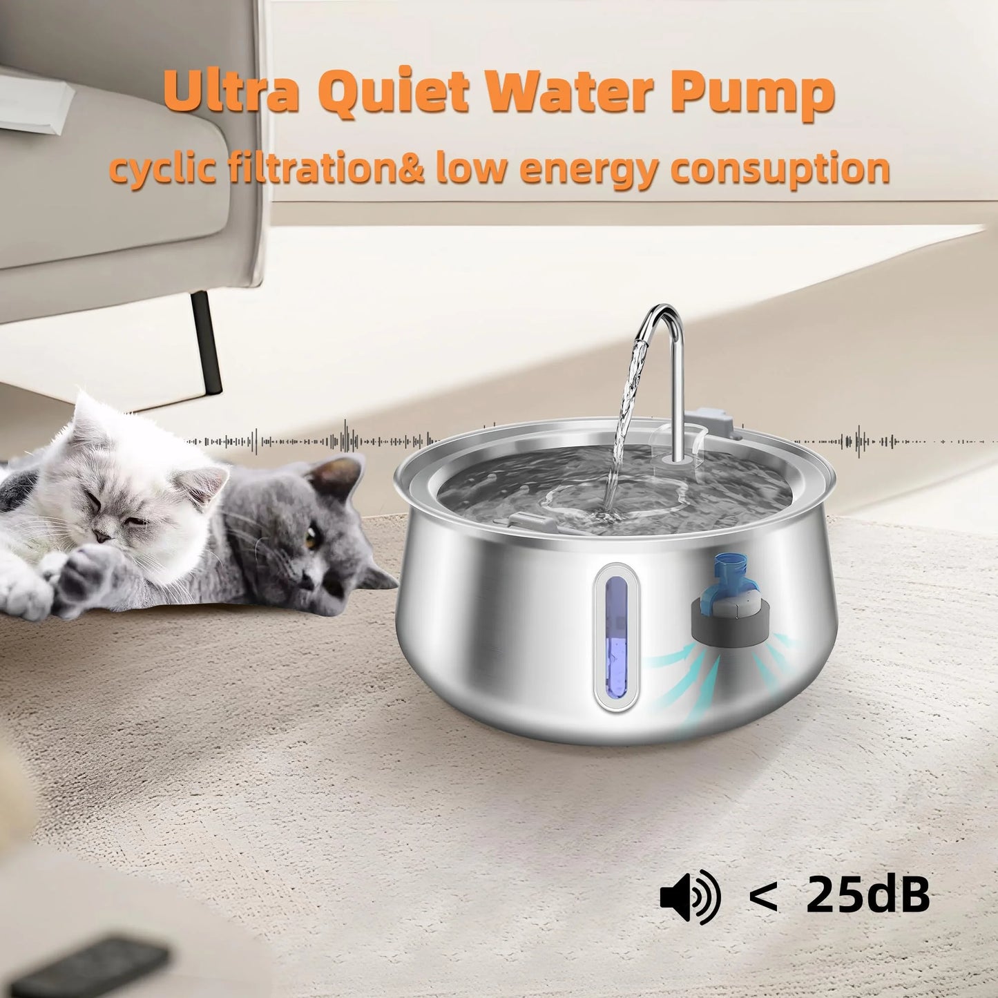 4L Stainless Steel Cat Drinking Fountain – Ultra-Quiet Hydration for Multiple Pets