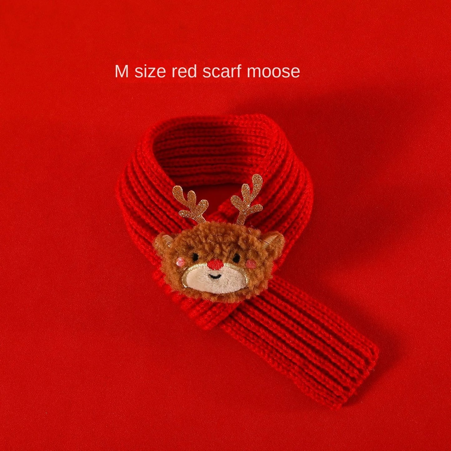 Dog Christmas Knitted Scarf with Fuzzy Pompom Puppy Cat Costume