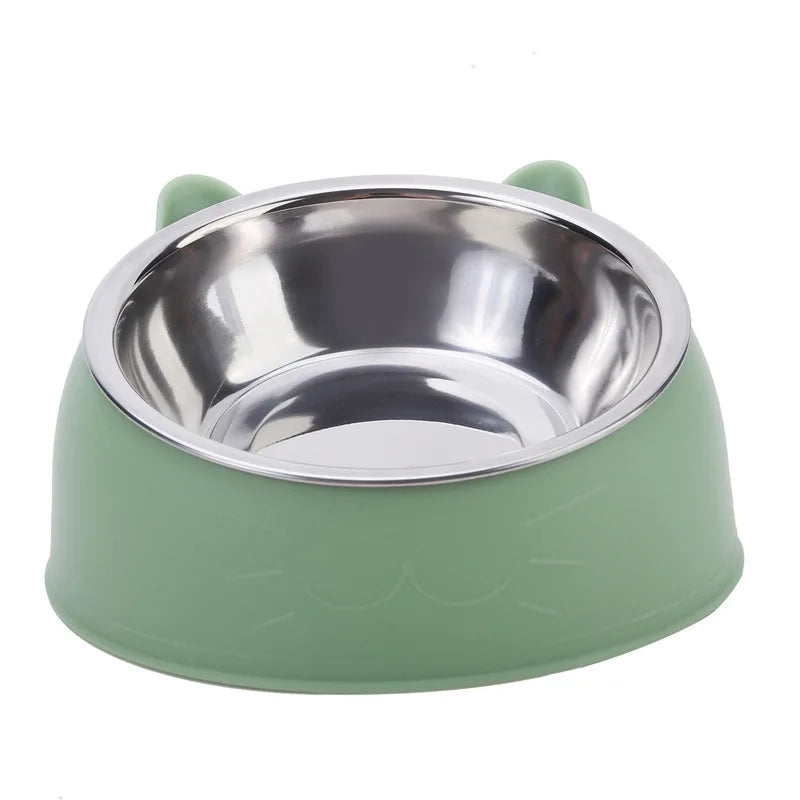 Stainless Steel Cat Bowl with Non-Slip Base – 15° Neck Protection Design