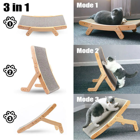 Wooden Cat Scratcher Scraper Detachable Lounge Bed 3 In 1