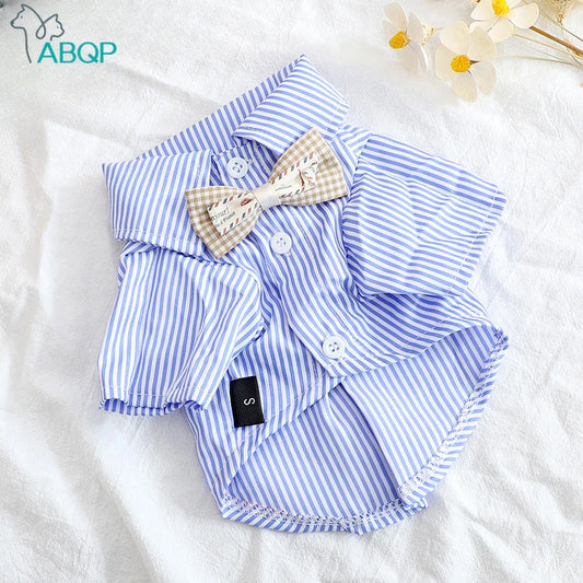 Chic Striped Bowknot Summer Shirt for Small Dogs - Fashion Forward in Stripes