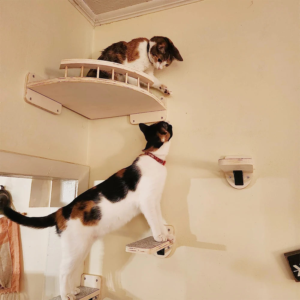 Cat Climbing Shelf Wall Mounted Four Step Stairway With Sisal Scratching