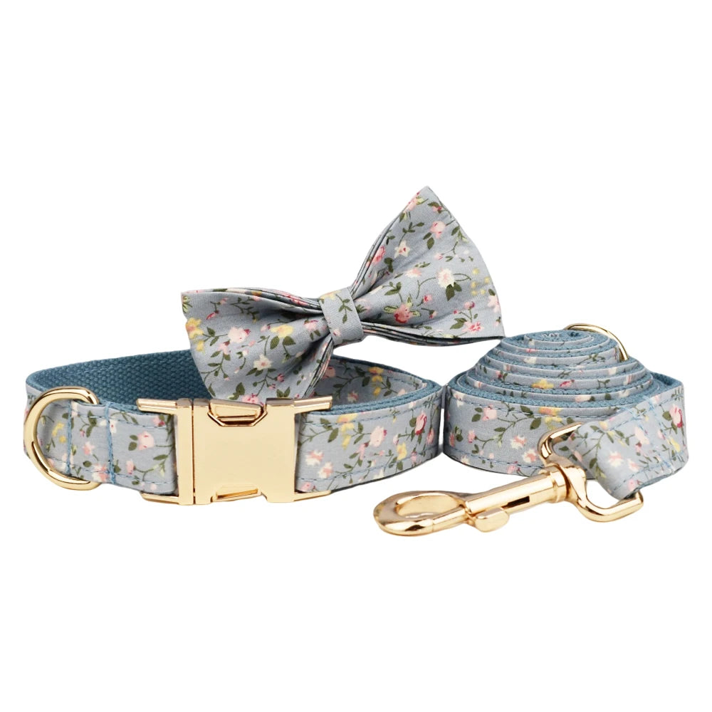 Custom Engraved Floral Dog Collar & Leash Set Tailored Elegance for Every Dog