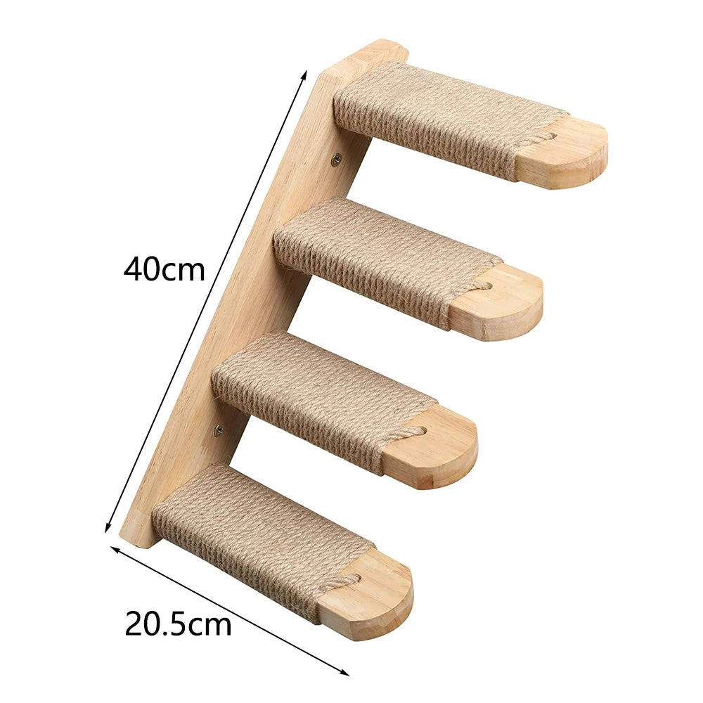 Cat Climbing Shelf Wall Mounted Four Step Stairway With Sisal Scratching