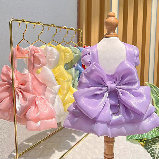 ChicPaws Summer Dress with D-Ring – Elegant Solid Color for Small Dogs & Puppies