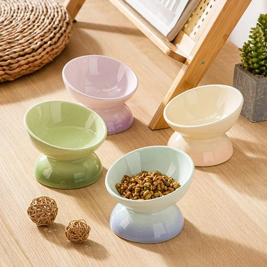 Gradient Ceramic Pet Bowl - Elevated Dining for Cats & Small Dogs