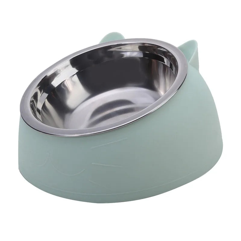 Stainless Steel Cat Bowl with Non-Slip Base – 15° Neck Protection Design
