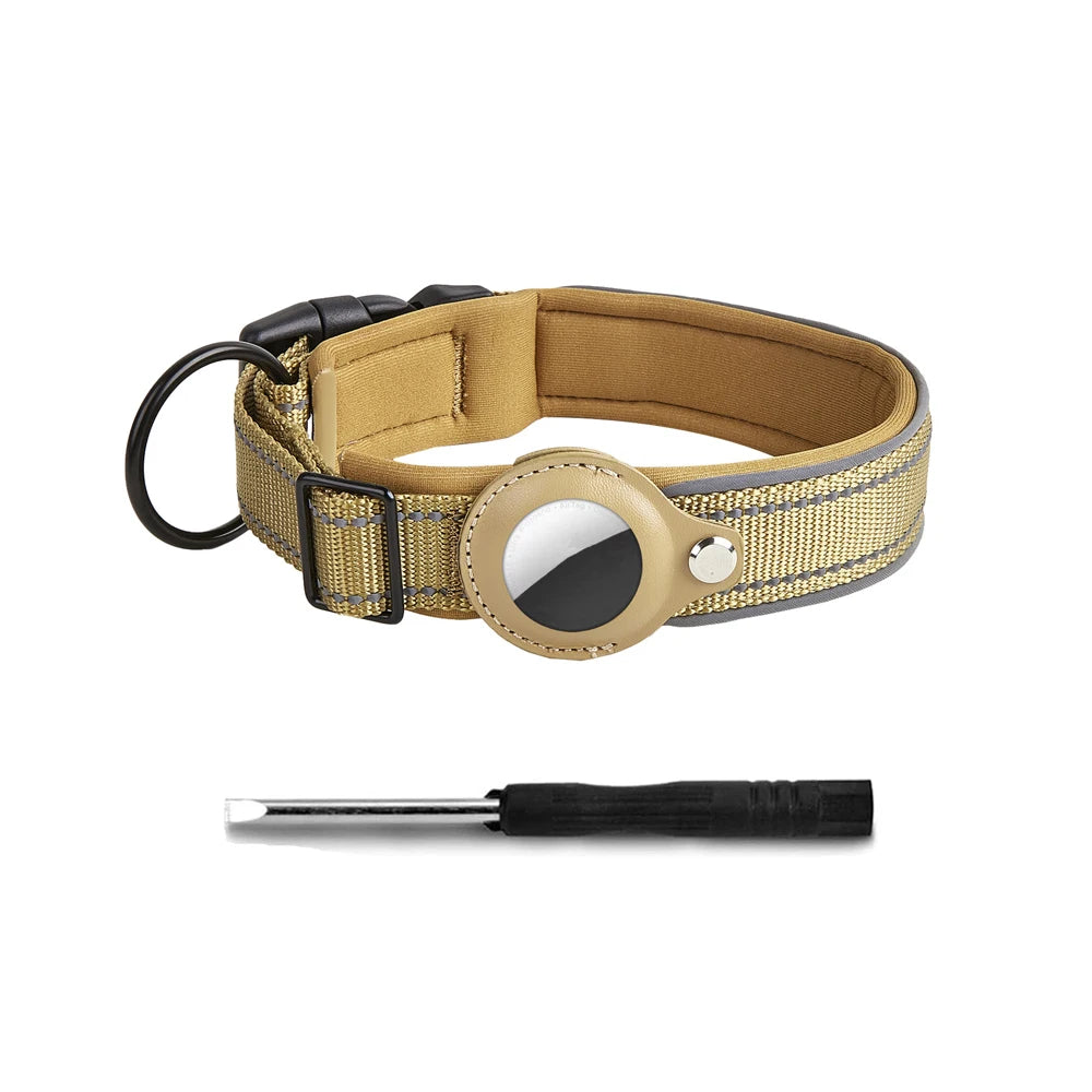 Reflective AirTag Dog Collar with Adjustable Holder for Small to Large Dogs