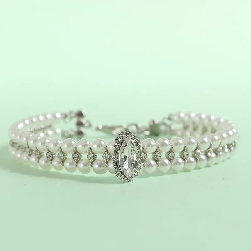 Elegant Pearl & Rhinestone Collar – Chic Accessory for Small Dogs & Cats