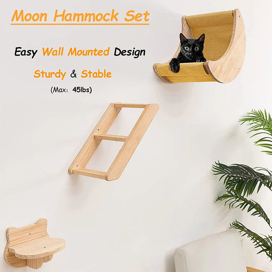 Cat Climbing Shelf Wall Hammock Shelves Moon Ladder Solid Wood Steps