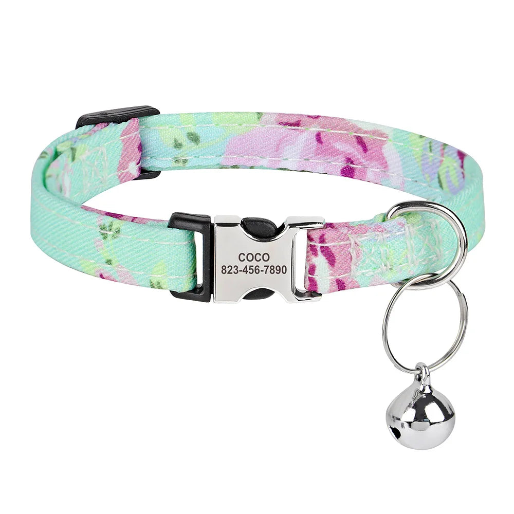 Personalized Pet Collar with Engraved ID & Bell – Safe & Stylish for Cats and Small Dogs