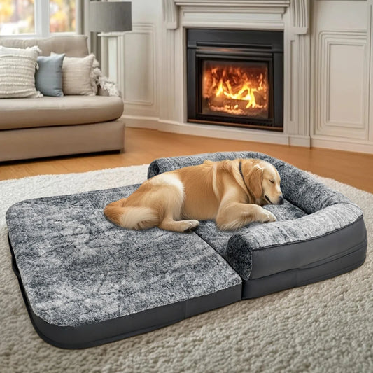 Foldable 2-in-1 Human & Dog Calming Bed with Plush Cover