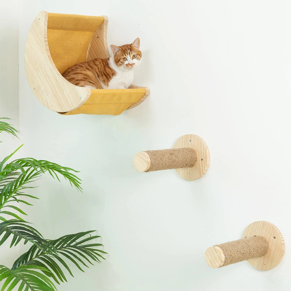 Cat Climbing Shelf Wall Hammock Shelves Moon Ladder Solid Wood Steps