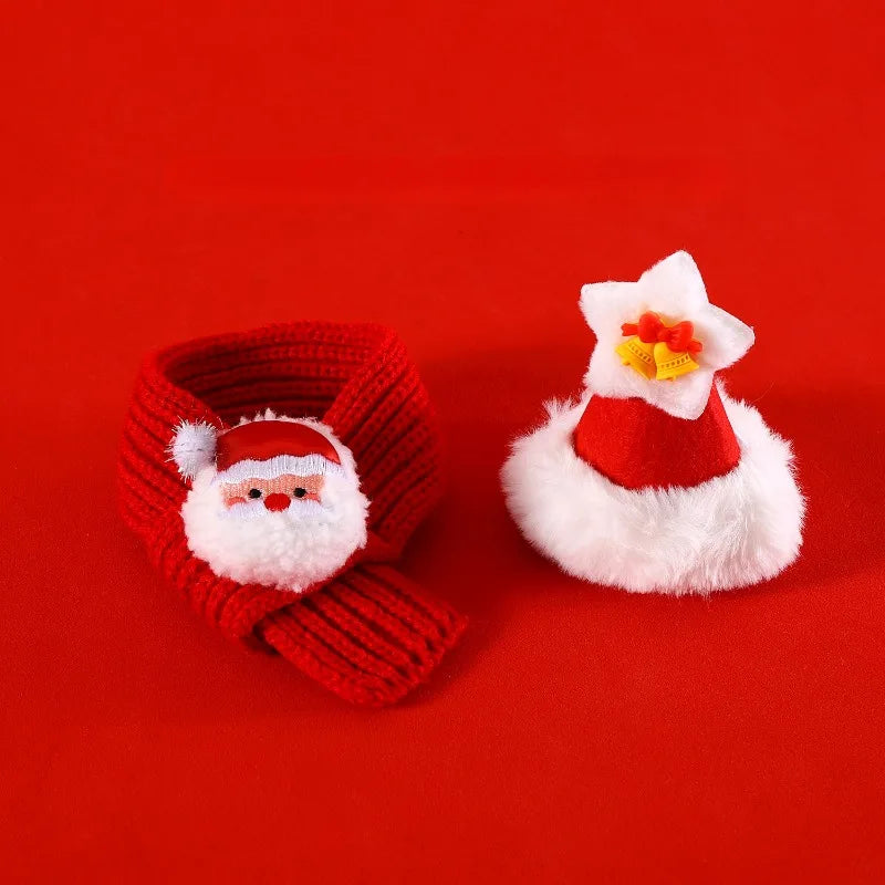 Dog Christmas Knitted Scarf with Fuzzy Pompom Puppy Cat Costume