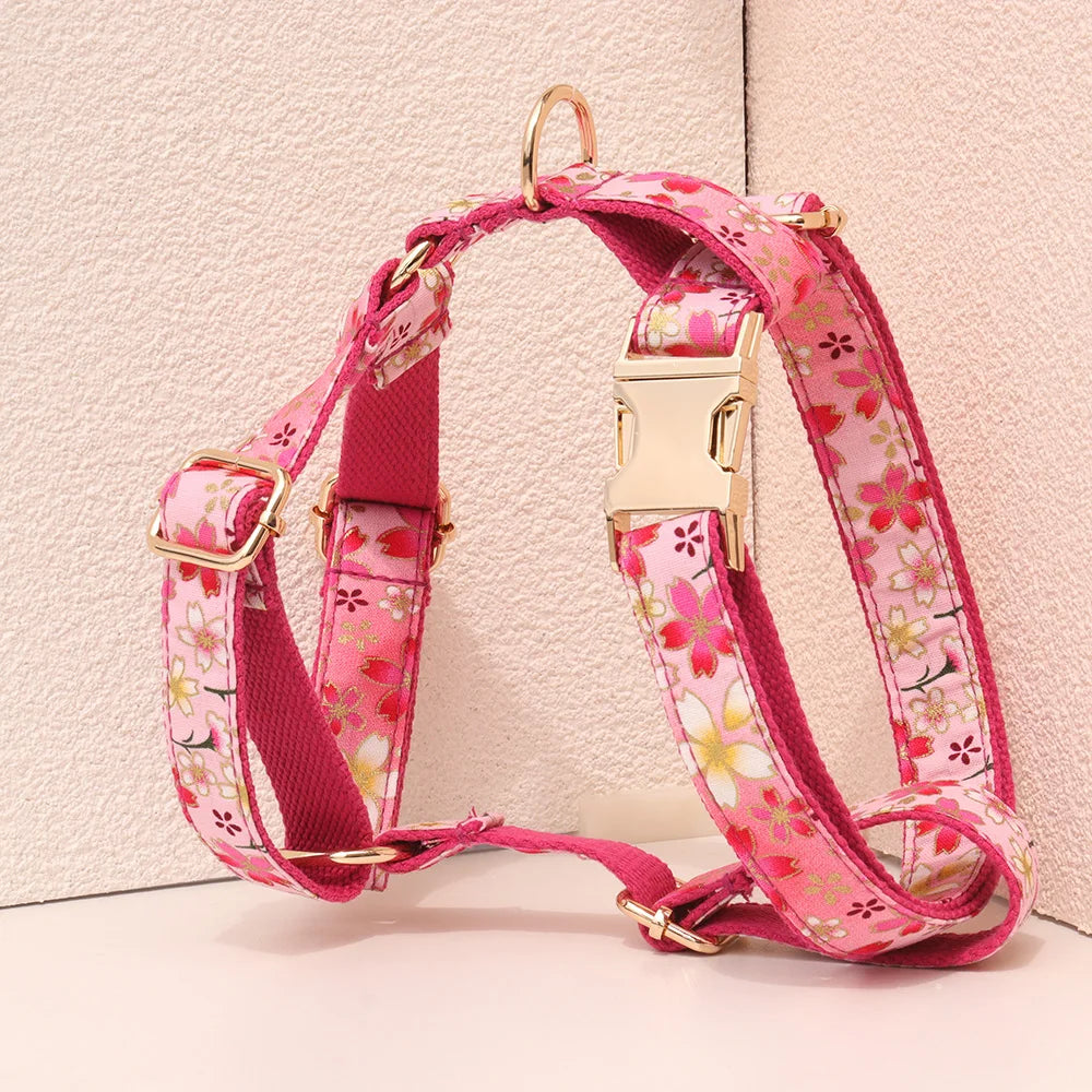 AuraGlow Personalized Dog Harness & Collar Set – Luxury Gold Foil Engraving