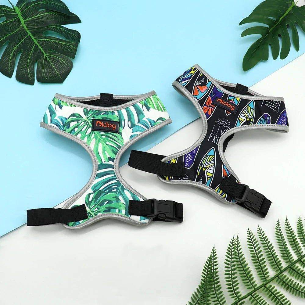 Chic Reflective Nylon Harness Fashion-Forward Prints for Stylish Walks