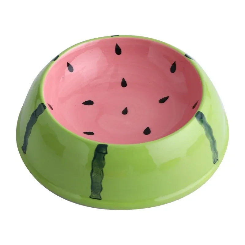 Fruit-Themed Ceramic Pet Bowls – Watermelon & Strawberry Designs
