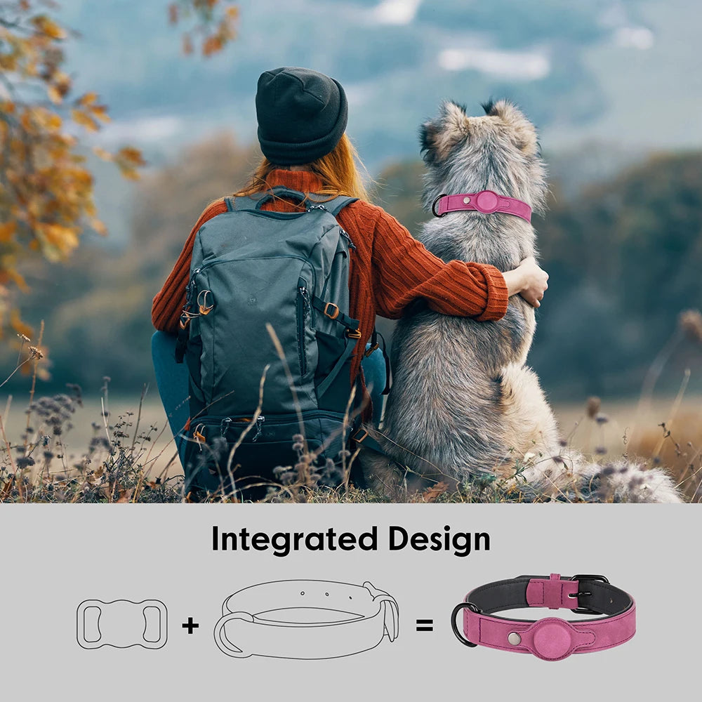 High-Quality Leather GPS Tracker Dog Collar Adjustable Anti-Lost AirTag for Small to Medium Dogs