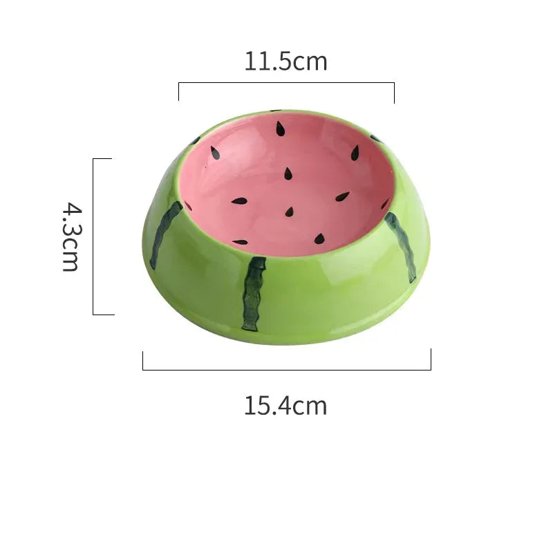 Fruit-Themed Ceramic Pet Bowls – Watermelon & Strawberry Designs