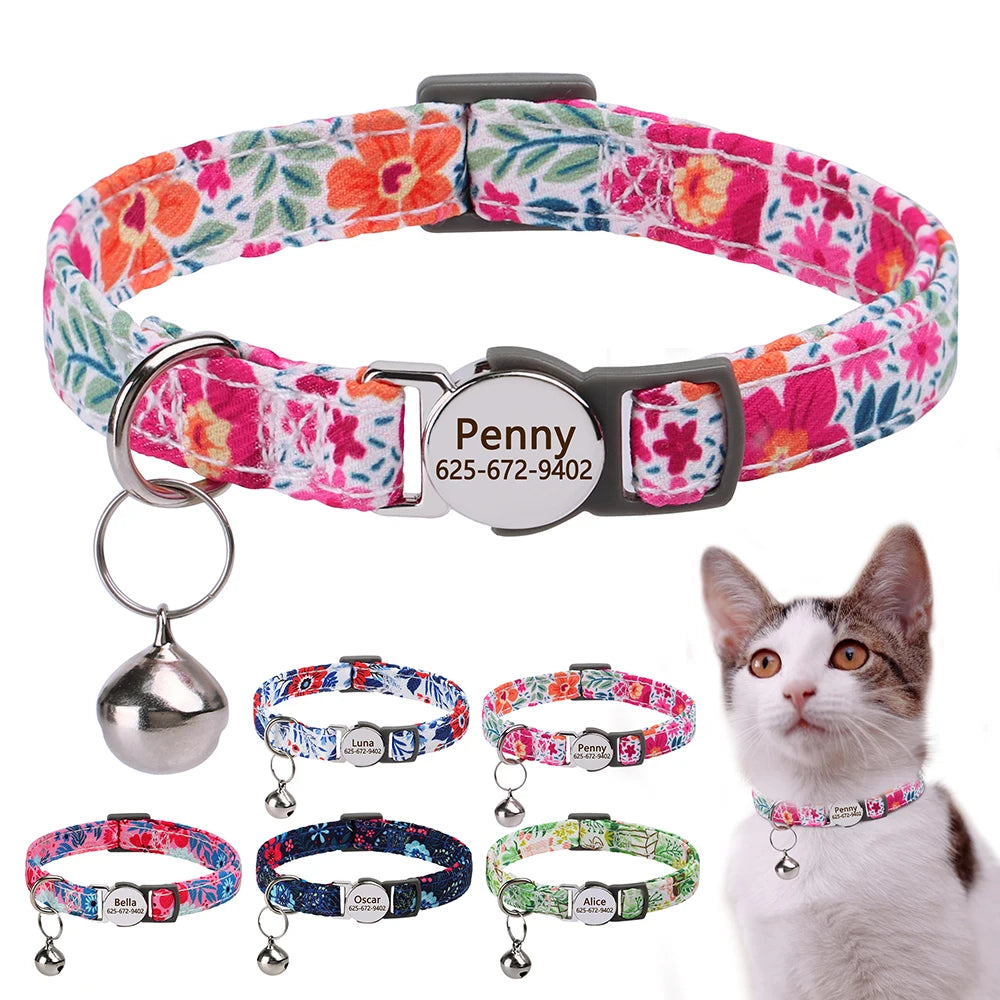 Personalized Kitten & Cat Collar with Cute Print & Bell