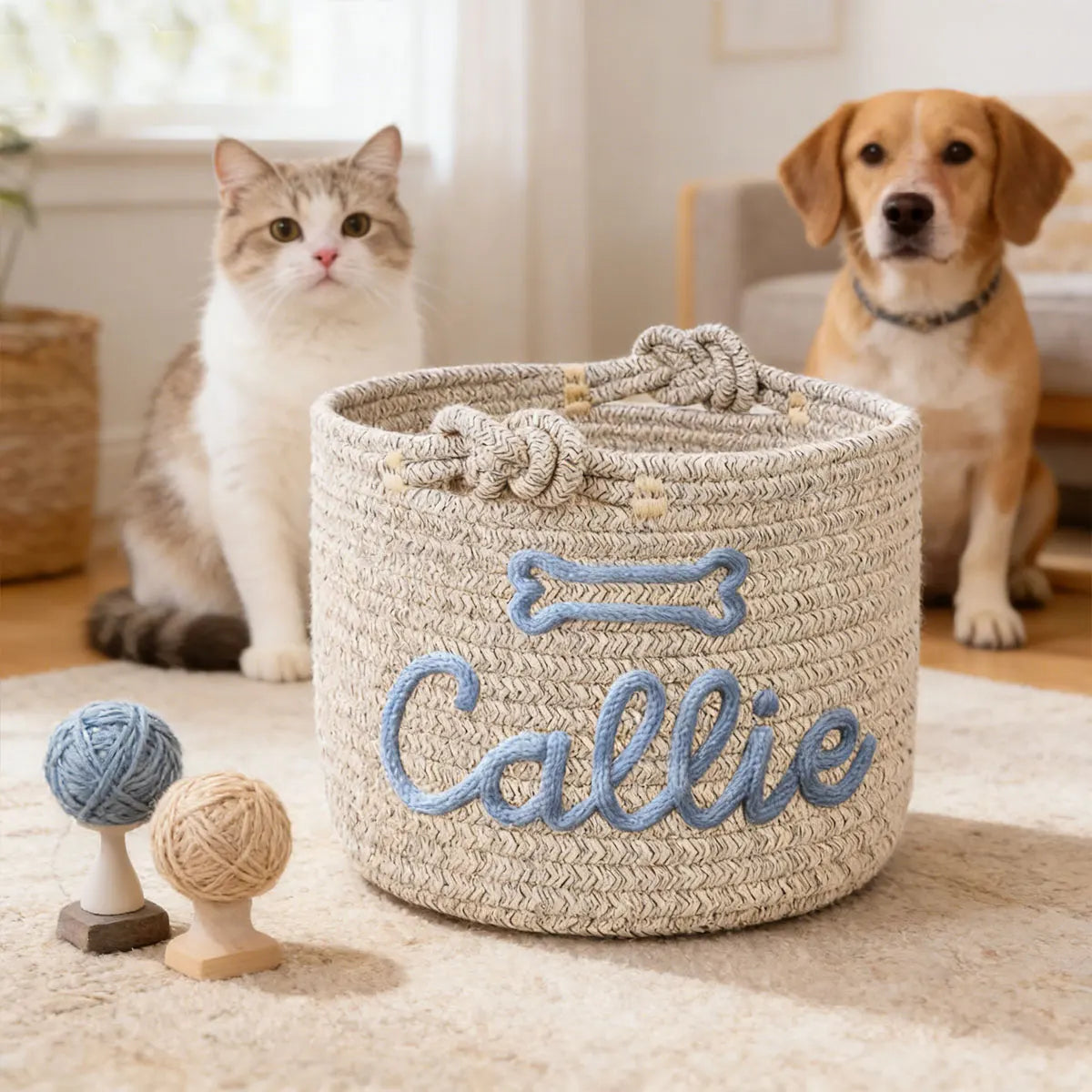 PawTidy Custom Cotton Rope Toy Basket – Woven Pet Storage Organizer