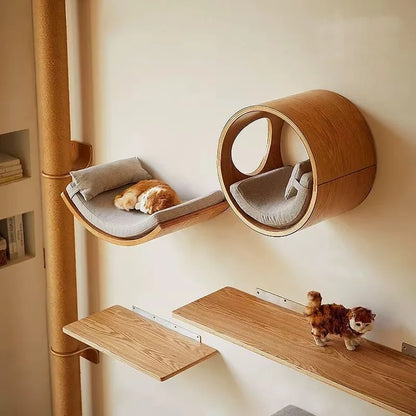 WhiskerWonder Wall-Mounted Cat Playground - Wooden Climbing Shelves & Sisal Scratcher