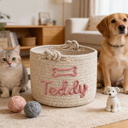 PawTidy Custom Cotton Rope Toy Basket – Woven Pet Storage Organizer