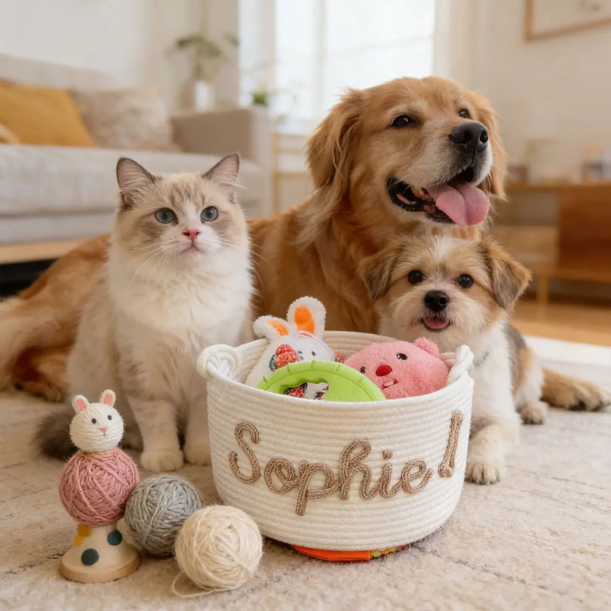 PawTidy Custom Cotton Rope Toy Basket – Woven Pet Storage Organizer